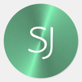 Pegatina Redonda Brillo verde monograma metalizado