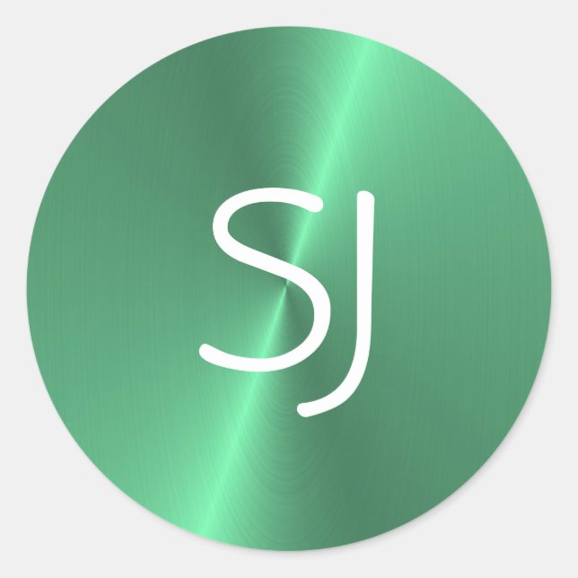 Pegatina Redonda Brillo verde monograma metalizado (Anverso)