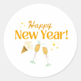 Pegatina Redonda Brindis con Champán y Explosión de Fiesta de Año N