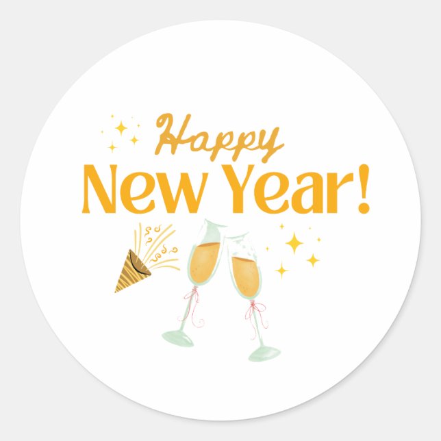 Pegatina Redonda Brindis con Champán y Explosión de Fiesta de Año N (Anverso)