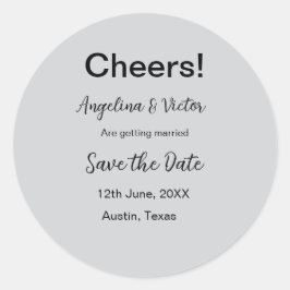 Pegatina Redonda Brindis guarda la fecha simple minimal moderno ele