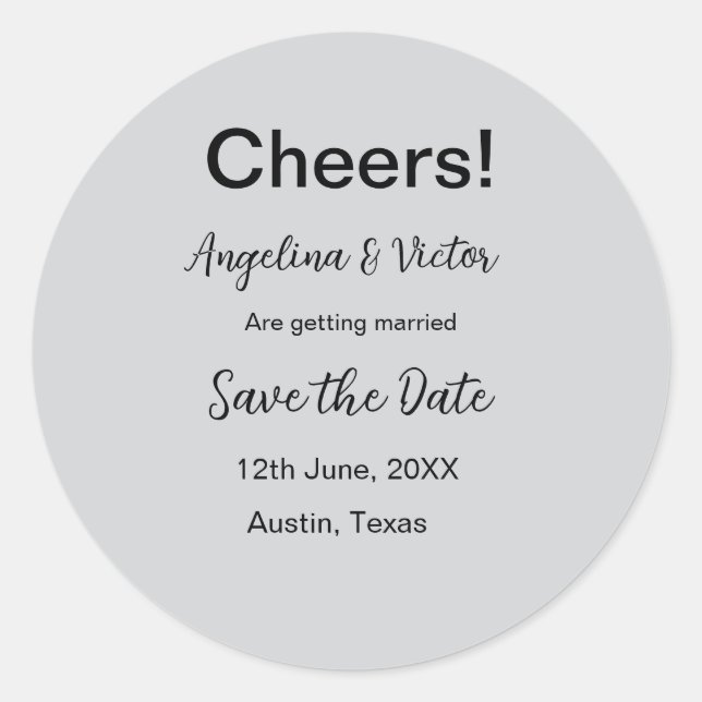 Pegatina Redonda Brindis guarda la fecha simple minimal moderno ele (Anverso)