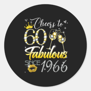 Pegatina Redonda Brindis por 60 fabulosos desde 1966 cumpleaños 60