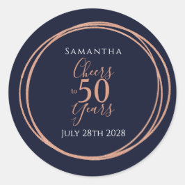 Pegatina Redonda Brindis por los 50 años Rosa Dorado de la Marina