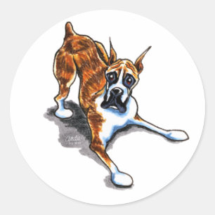 Pegatina Redonda Brindle Boxer Wanna Play