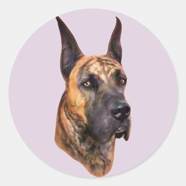 Pegatina Redonda Brindle Great Dane Bust (Anverso)