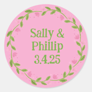 Pegatina Redonda Brisa veraniega Tulipán rosa Wreath