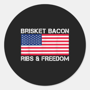 Pegatina Redonda Brisket Bacon Ribs & amp; Freedom Grill Bbq Meat S