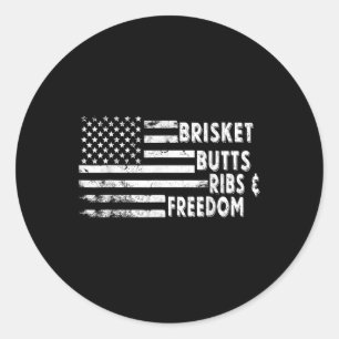 Pegatina Redonda Brisket Butts Ribs And Freedom Bbq Bandera Estadou