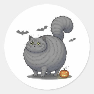 Pegatina Redonda Brit asustado - Halloween del gato británico Short