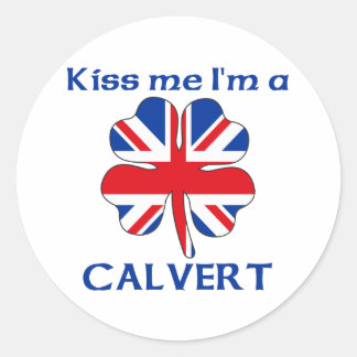Pegatina Redonda Británico personalizado me besa, soy calvert