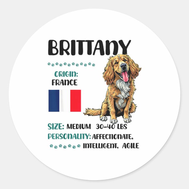 Pegatina Redonda Brittany Origin Funny Brittany Dog Lover  (Anverso)