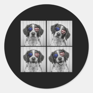Pegatina Redonda Brittany Spaniel 4 De Julio Bandera Americana Perr