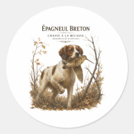 Pegatina Redonda Brittany Spaniel – Arte de Caza de Chocha