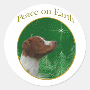 Pegatina Redonda Brittany Spaniel Peace