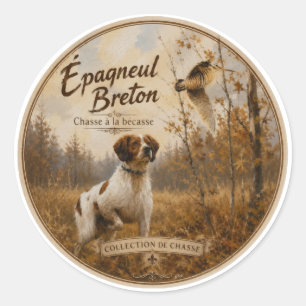 Pegatina Redonda Brittany Spaniel y chocha 