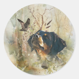 Pegatina Redonda Brittany Spaniel y woodcock