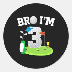 Pegatina Redonda Bro, tengo 3 años, tema de golf, 3 cumpleaños, gol