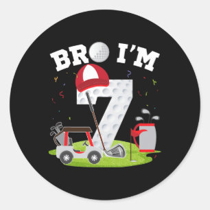 Pegatina Redonda Bro, tengo 7 años de edad Tema del golf 7 cumpleañ