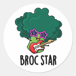 Pegatina Redonda Broc Star Funny Brocolli Rock Star Pun