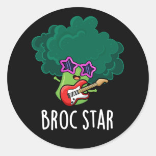Pegatina Redonda Broc Star Funny Brocolli Rock Star Pun Dark BG