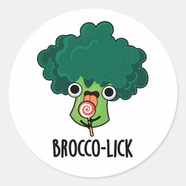 Pegatina Redonda Brocco lick Funny Veggie Broccoli Pun (Anverso)