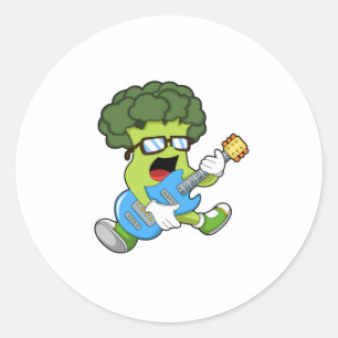 Pegatina Redonda Broccoli como músico con guitarra