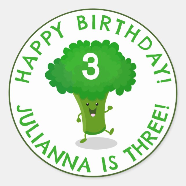 Pegatina Redonda Broccoli de baile lindo, cumpleaños personalizado (Anverso)