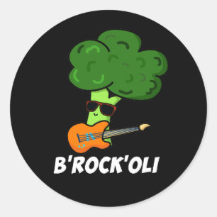 Pegatina Redonda Broccoli Pun Dark BG B-Rock-Oli Funny Rocker