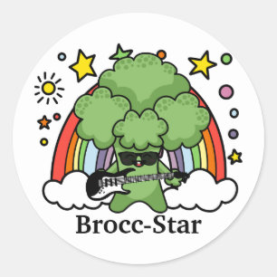 Pegatina Redonda Broccoli Verde Brocc, estrella de rock
