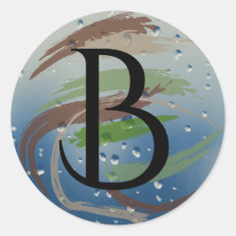 Pegatina Redonda Brochas verdes, marrones y beige Monograma B