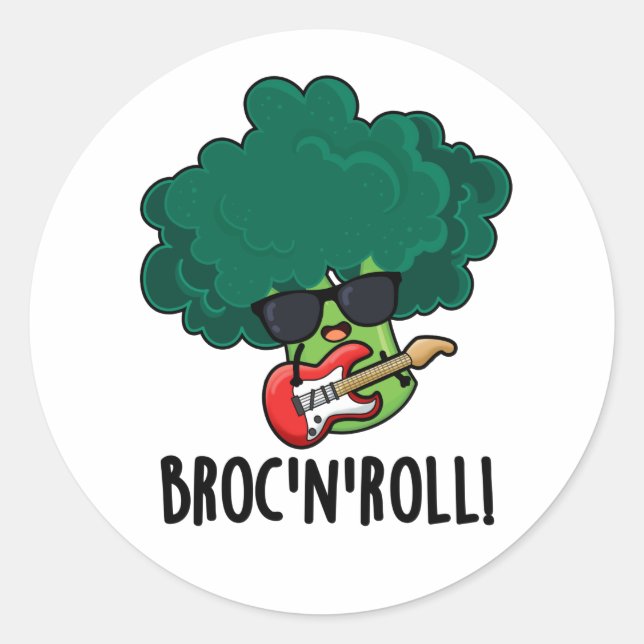Pegatina Redonda Brock n Roll Funny Veggie Broccoli Pun (Anverso)