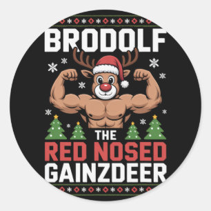 Pegatina Redonda Brodolf El Gainzdeer De Nariz Roja Navidad Diverti