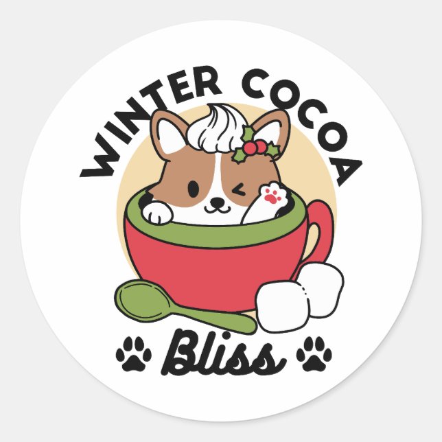 Pegatina Redonda Bromas de cacao en invierno - Perro lindo en diseñ (Anverso)