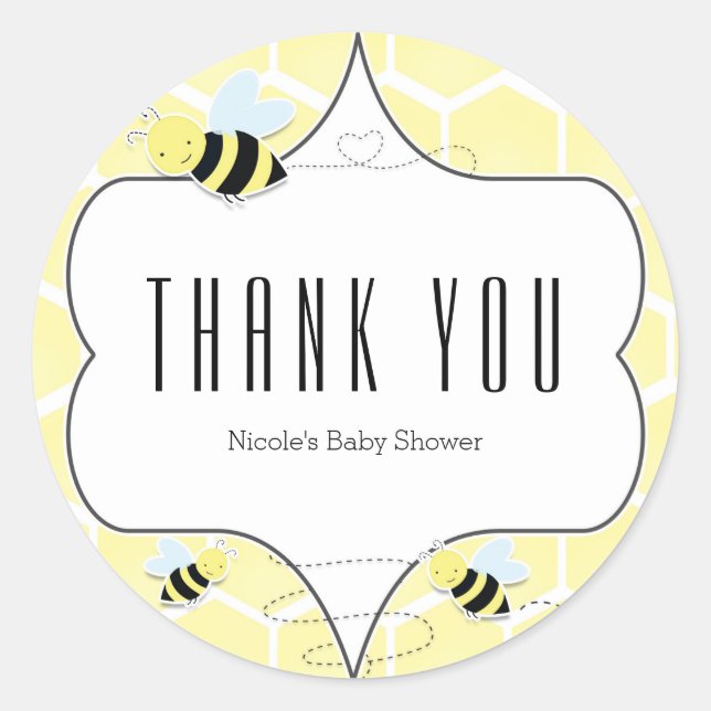 Pegatina Redonda Bromear Bee Baby Shower Party Favor Pegatinas (Anverso)