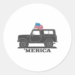 Pegatina Redonda Bronco Vintage 4 De Julio De Merica