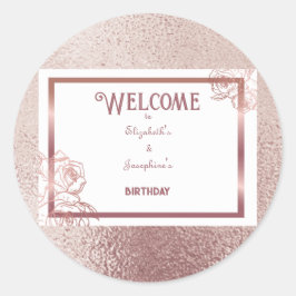 Pegatina Redonda Bronze Adultos Doble Conjunta de cumpleaños gemelo