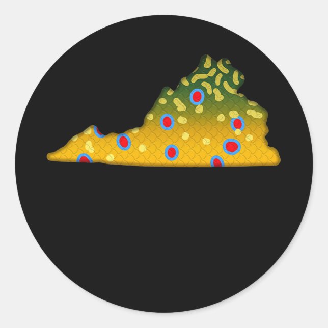 Pegatina Redonda Brook Trout Fish Mapa del Estado de Virginia (Anverso)
