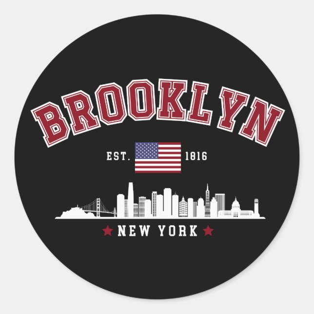 Pegatina Redonda Brooklyn Ney York Est 1816 (Anverso)