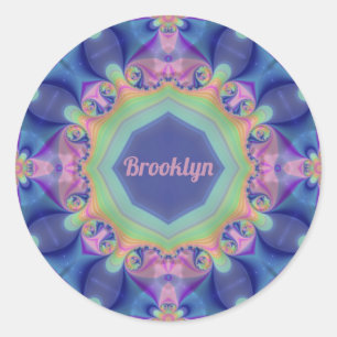 Pegatina Redonda BROOKLYN ~ Pastel Resumen Patrón Kaleidoscopio ~