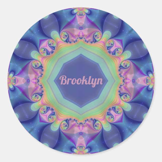 Pegatina Redonda BROOKLYN ~ Pastel Resumen Patrón Kaleidoscopio ~ (Anverso)