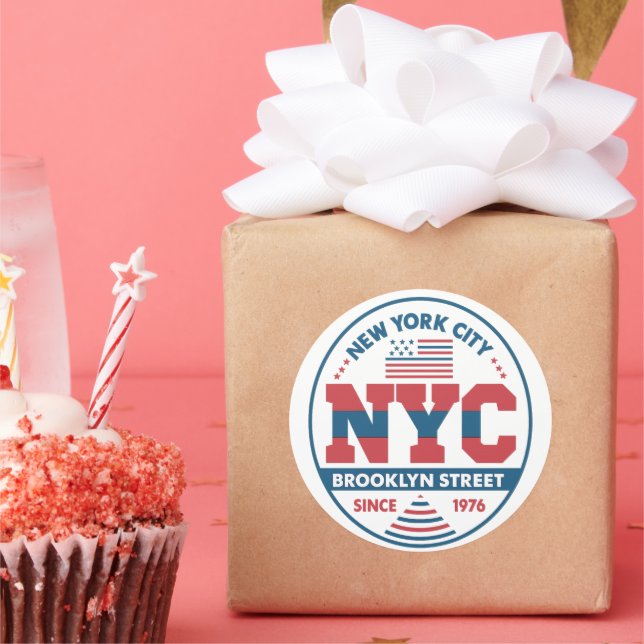 Pegatina Redonda Brooklyn y Nueva York (Fiesta)