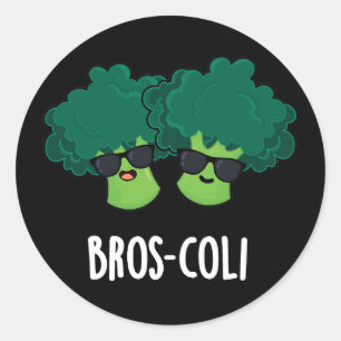 Pegatina Redonda Bros-coli Funny Veggie Broccoli Pun Dark BG