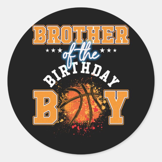 Pegatina Redonda Brother Basketball Birday Boy Family Baller Bday (Anverso)