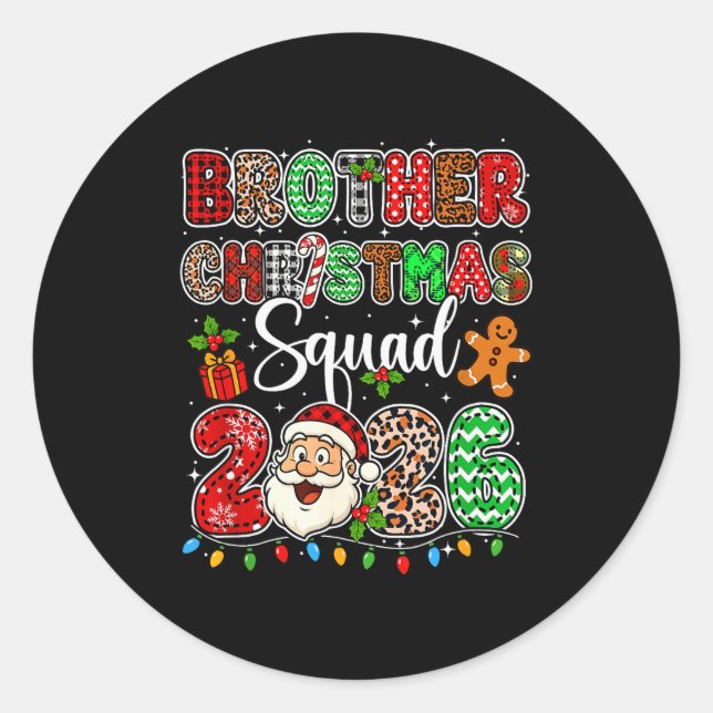 Pegatina Redonda Brother Christmas Crew 2026 Leopard Funny Santa Fa (Anverso)