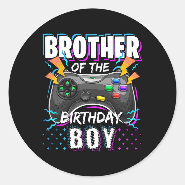 Pegatina Redonda Brother Of The Birthday Boy Matching Video Game Bi (Anverso)