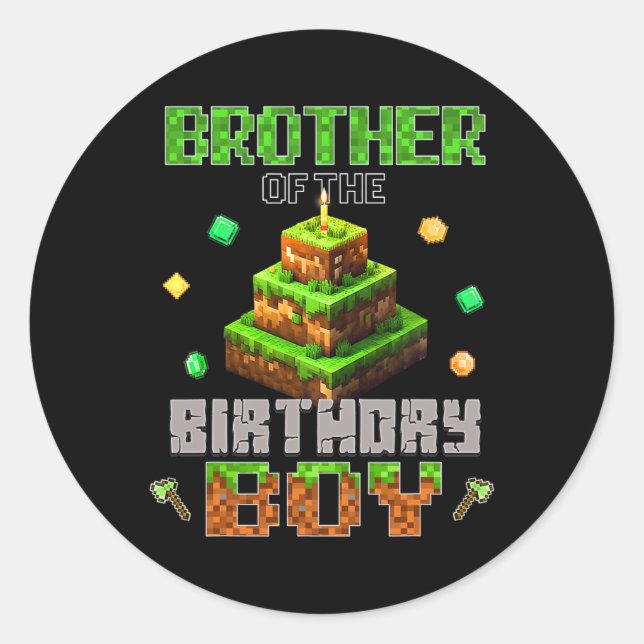 Pegatina Redonda Brother Of The Birthday Boy Video Gamer Pixel Birt (Anverso)