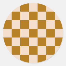 Pegatina Redonda Brown and beige checkerboard pattern