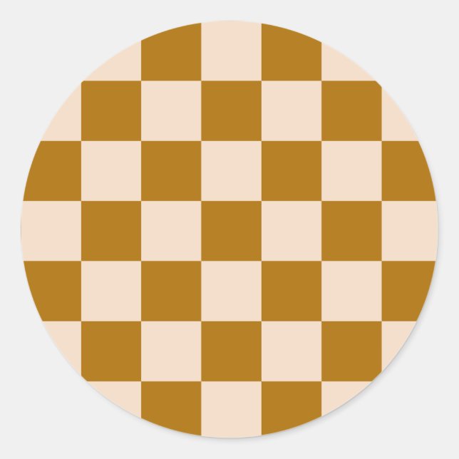 Pegatina Redonda Brown and beige checkerboard pattern (Anverso)