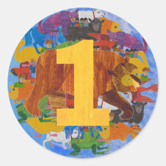 Pegatina Redonda Brown Bear 1st Birthday Sticker